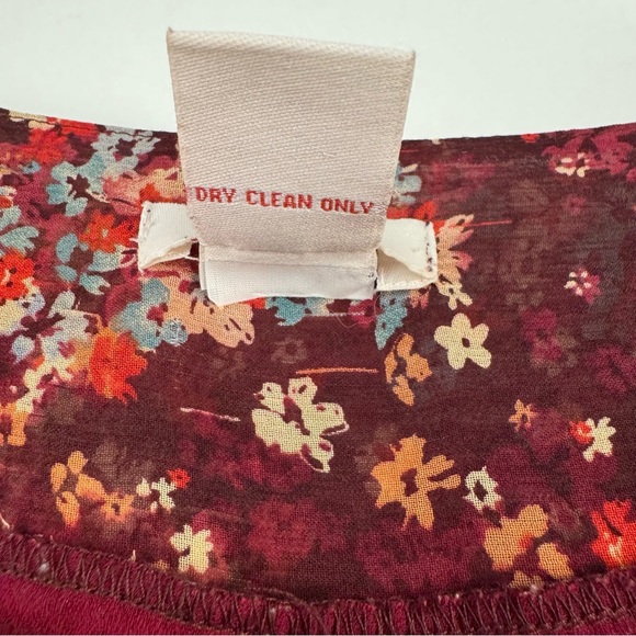 Sundance Dress Midi 100% Silk Floral Burgundy Tulip Sleeve Romantic Boho Size S - Picture 8 of 12